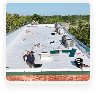 an image of a commercial roofing being fixed - mobile banner