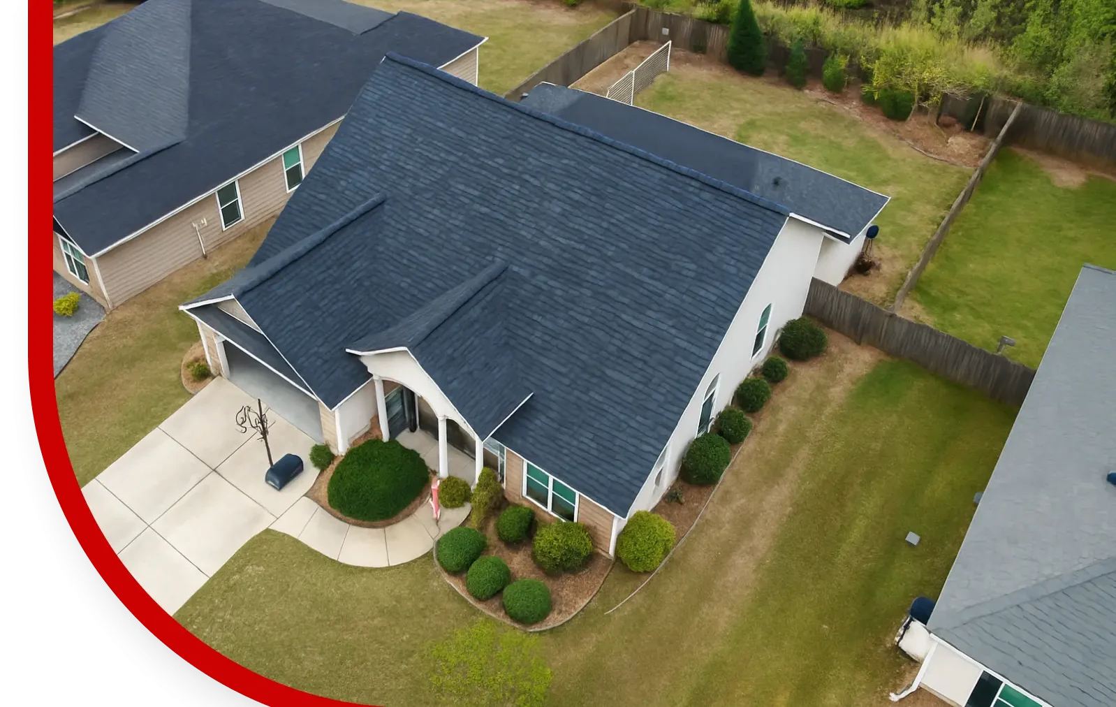 a house with a well done blue roof