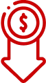 red dollar icon and down arrow icon - low cost icon