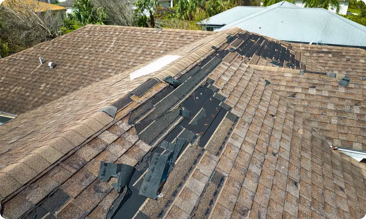 an image of a house with a damage roof