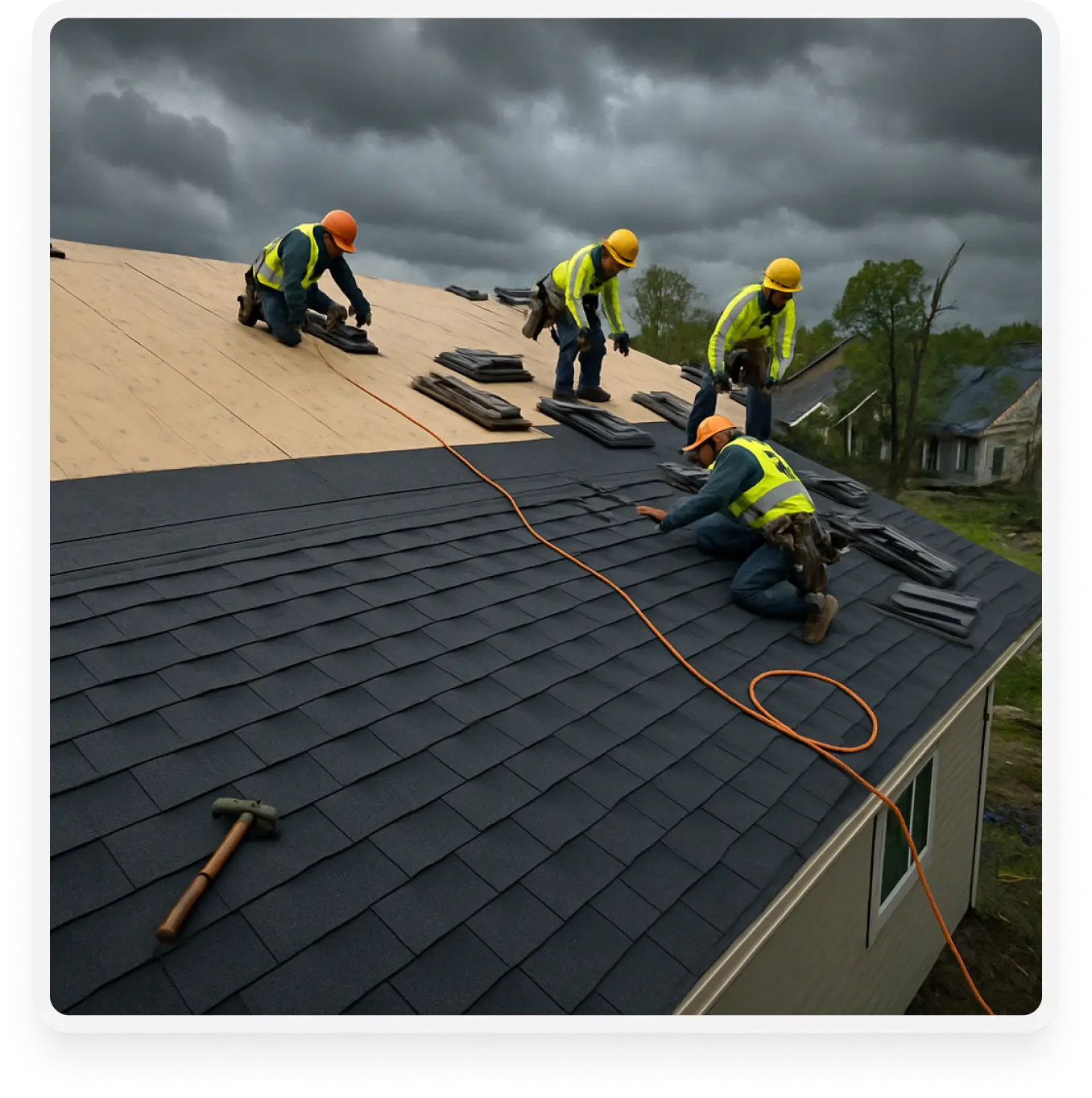an image of shingles being installed in the roof of a house